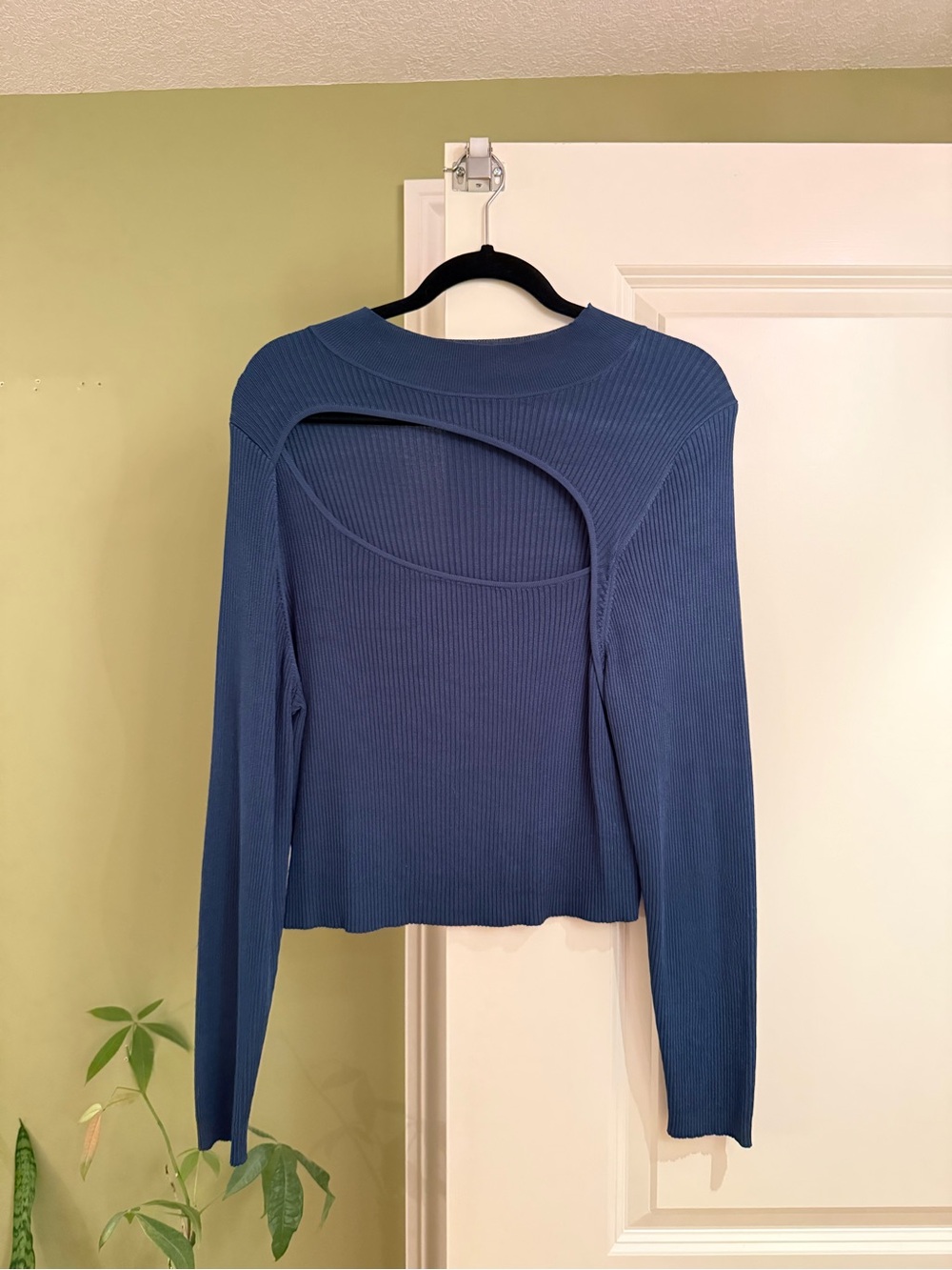 Babaton Blue Ribbed Cutout Long Sleeve Top 2XL